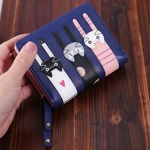 Navy Blue Vegan Leather Cat Wallet